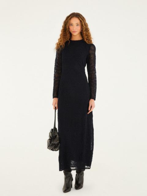 FARM RIO Black Embroidered Sheer Sleeve Maxi Dress