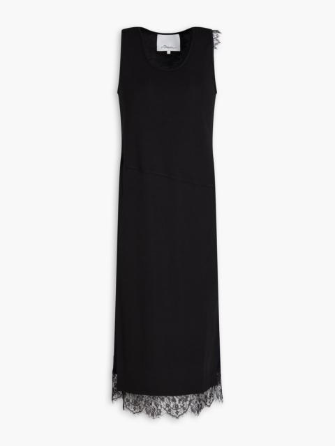 3.1 Phillip Lim Lace-trimmed crepe and ribbed jersey midi dress