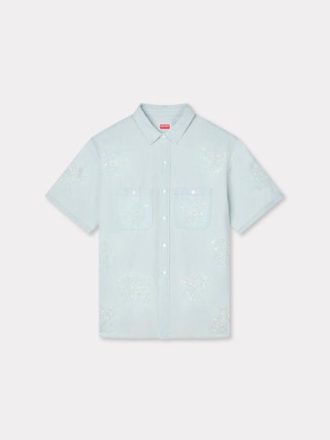 KENZO 'KENZO Cartoon' embroidered short sleeve shirt in stone bleach chambray