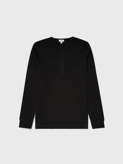 Sunspel Supima Long Sleeve Waffle Henley Coffee