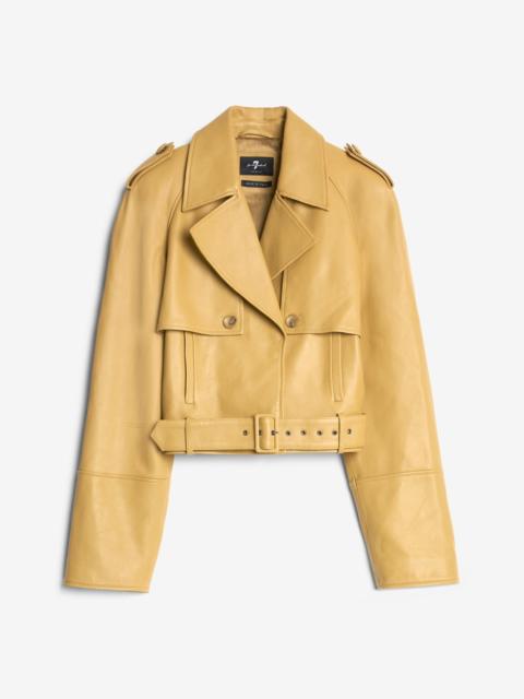 7 For All Mankind Cropped Leather Biker Jacket in Honey
