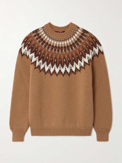 Crystal-embellished Fair Isle wool-blend sweater