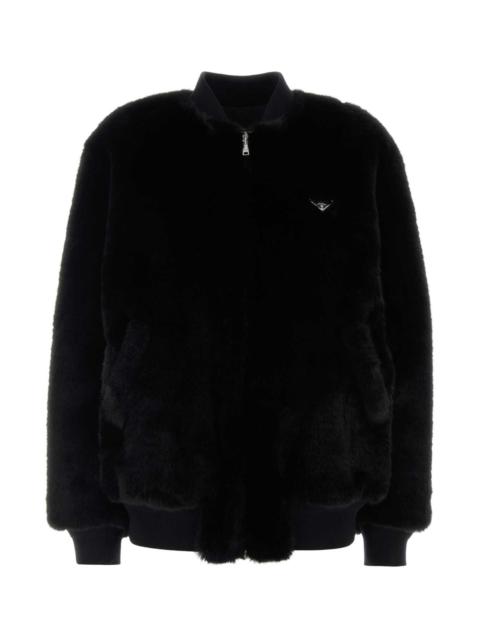Prada Prada Women Black Eco Fur Bomber Jacket