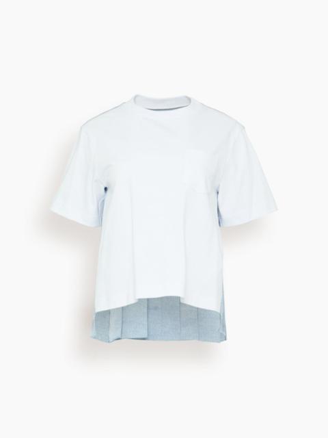 sacai Denim x Cotton Jersey T-Shirt in Off White/Light Blue
