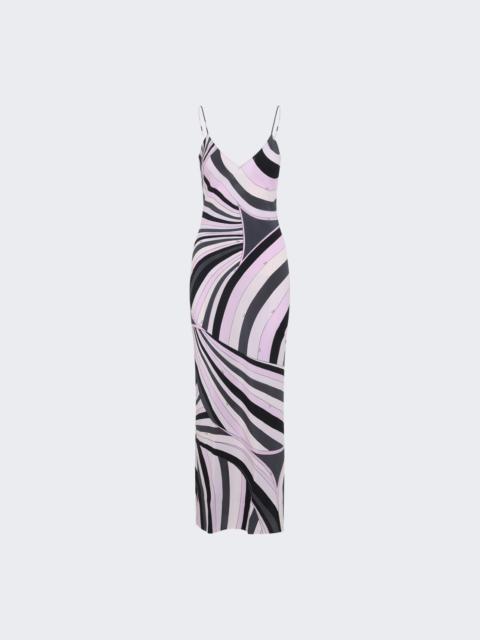 PUCCI Iride Print Long Crêpe De Chine Dress Pink And Black