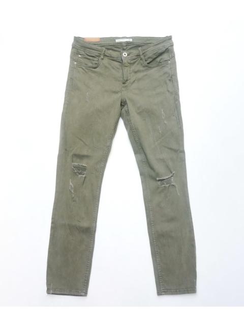 Other Designers ZARA Green Stretchable Ripped Jeans
