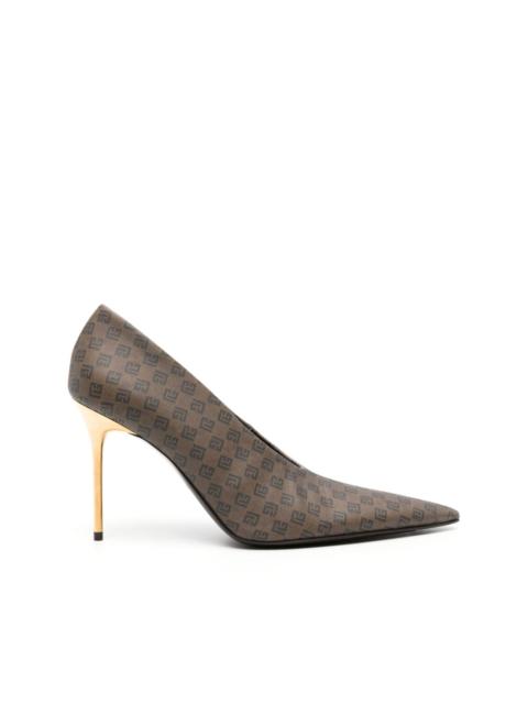 Balmain monogram-print pointed-toe pumps
