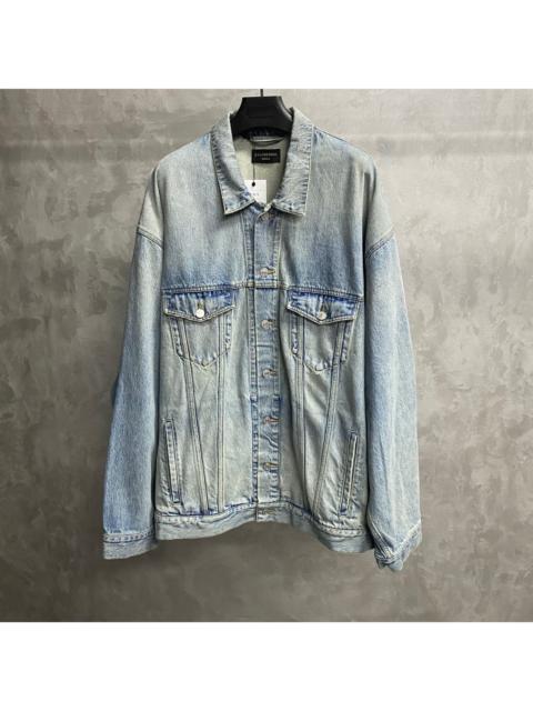 BALENCIAGA Balenciaga 2023 Blue Paint-Splatter Print Logo Denim Jacket