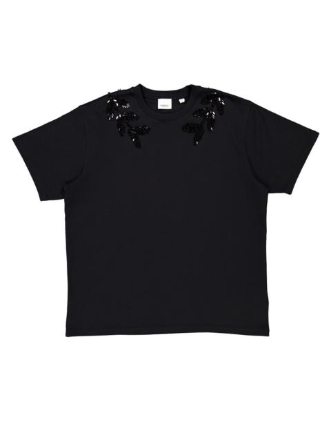 Burberry Burberry Embellished Crystal Oak Leaf Crest Cotton T-Shirt