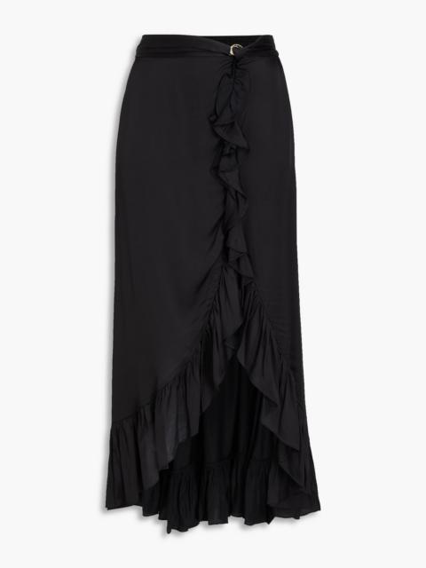 maje Ruffled satin midi skirt