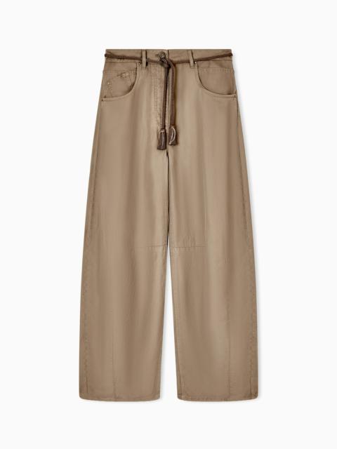 GIORGIO ARMANI CUPRO AND LINEN TROUSERS WITH BELT