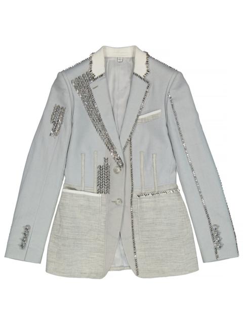 Burberry Burberry Ladies Grey Melange Technical Linen Blazer with Crystal Embroidery, Brand Size 6 (US Size 4