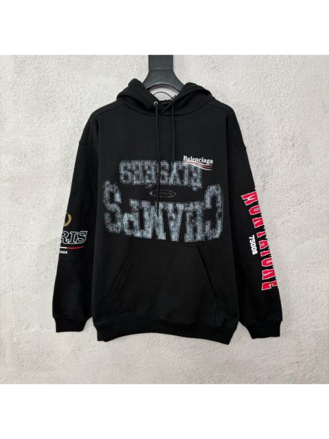 BALENCIAGA Balenciaga SS25 Black Multi-Element Wave Hooded Sweater