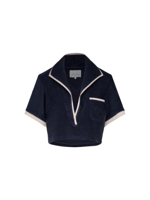 Johanna Ortiz Misty Hem Cropped Cotton-Terry Shirt navy