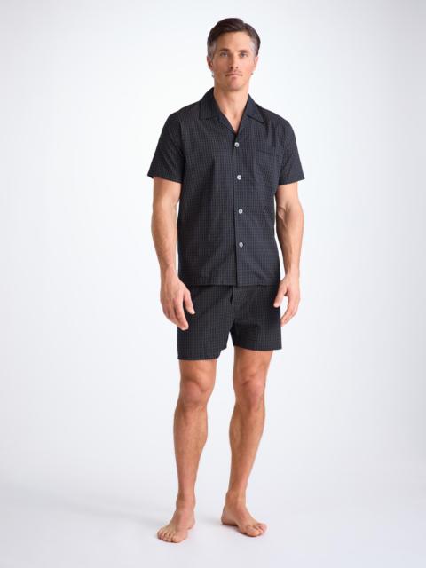 Derek Rose Men's Short Pajamas Cotton Batiste Navy Jungle Leaf Print