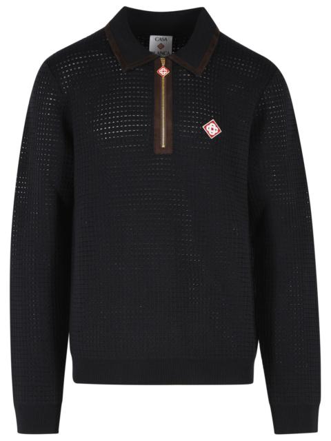 CASABLANCA Casablanca Waffle Stitch Navy Wool Polo Shirt