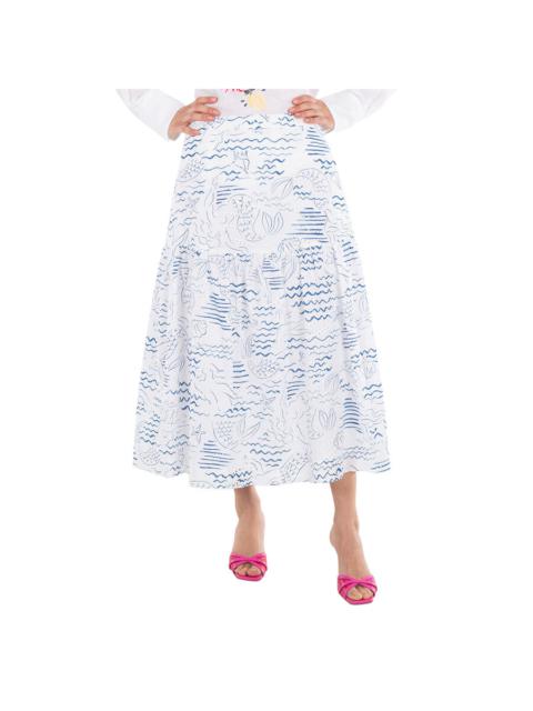 KENZO Kenzo Dark Blue Wave Mermaid Print A-Line Skirt