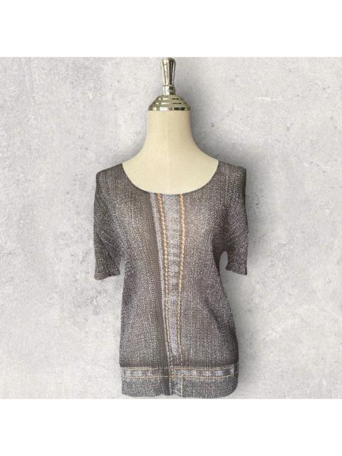 ISSEY MIYAKE Pleats Please Denim Trompe l'oeil Blouse