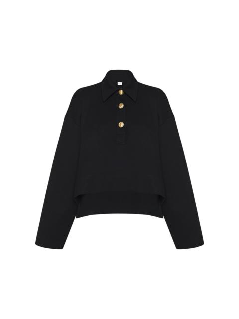 ROSETTA GETTY Cropped Knit Jersey Polo Sweater black