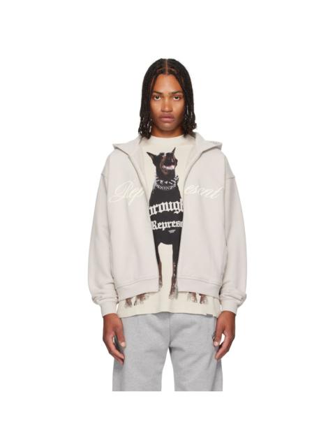 Gray Script Logo Zip Hoodie