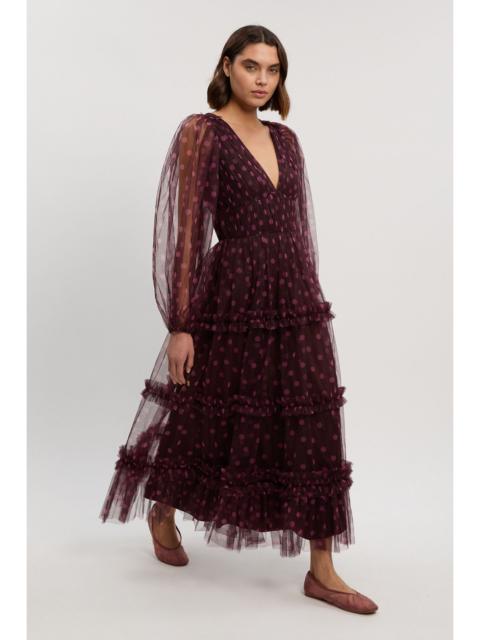 KAREN MILLEN Polka Dot Tulle Plunge Balloon Sleeve Maxi Dress