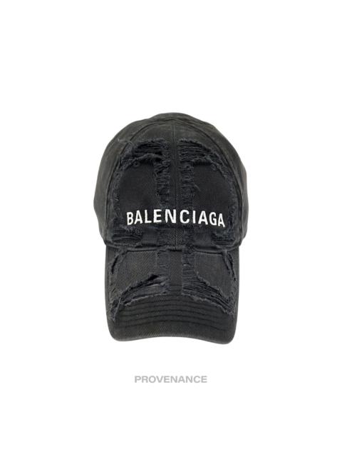 Balenciaga Embroidered Logo BB Lazer Destroyed Cap Black