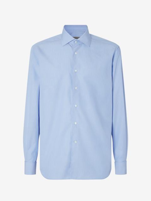 CORNELIANI Light Blue cotton poplin shirt with white stripes
