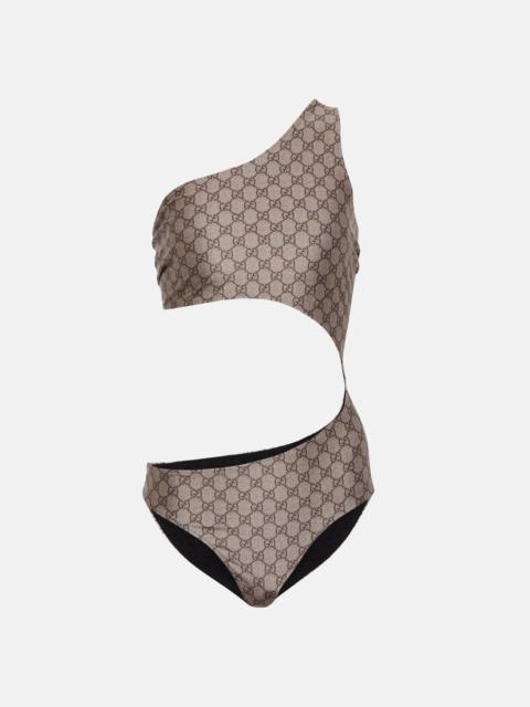 GUCCI GG cutout one-shoulder swimsuit