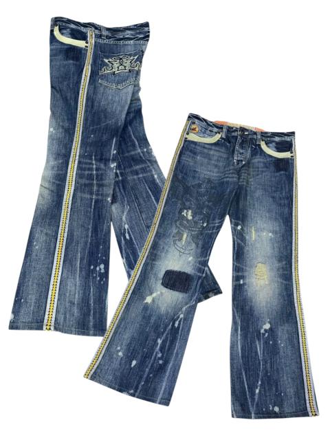 Other Designers Parasuco Flare Leather Side Trim Tribal Embroidery Jeans