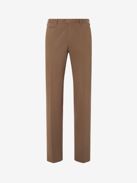 CORNELIANI Brown cotton gabardine and cashmere trousers