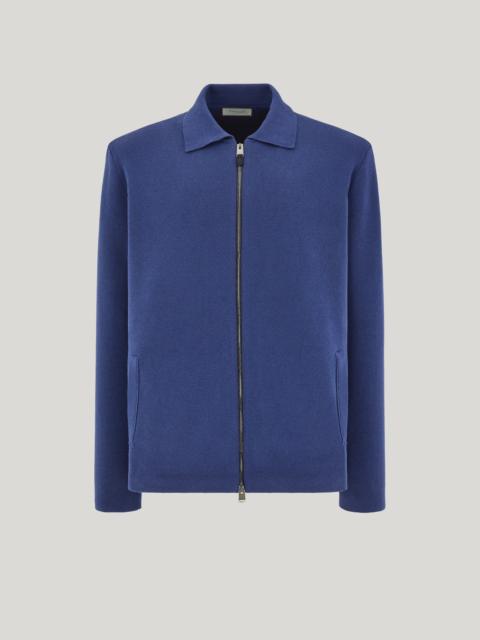 Canali FULL-ZIPPERED DENIM BLUE JACKET IN A COTTON AND MODAL BLEND WITH SHIRT-STYLE COLLAR