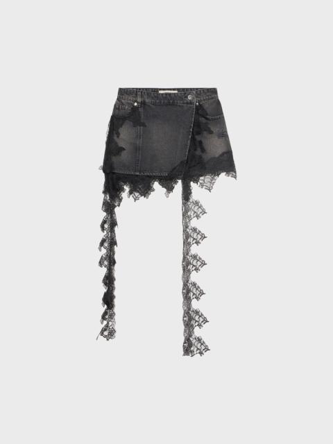 Blumarine DISTRESSED DENIM MINI SKIRT WITH LACE