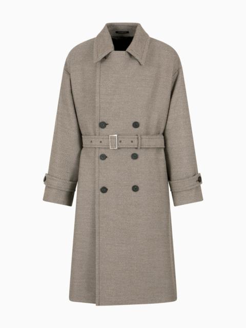 EMPORIO ARMANI DOUBLE-BREASTED BELTED COAT IN A VIRGIN-WOOL DOUBLE COVER FABRIC