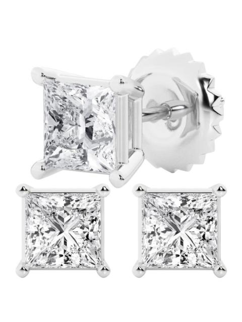 Other Designers Brilliant Diamond 3 Carat Princess Cut Lab Grown Diamond Stud Earrings in 14K White Gold, G-H Color,