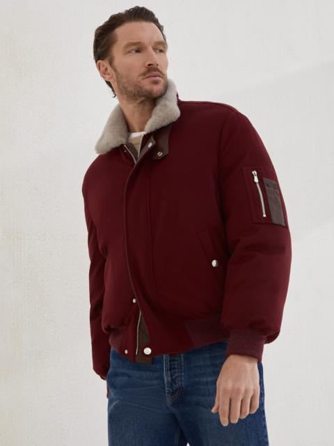 Brunello Cucinelli Bonded wool flannel down jacket with shearling-lined collar