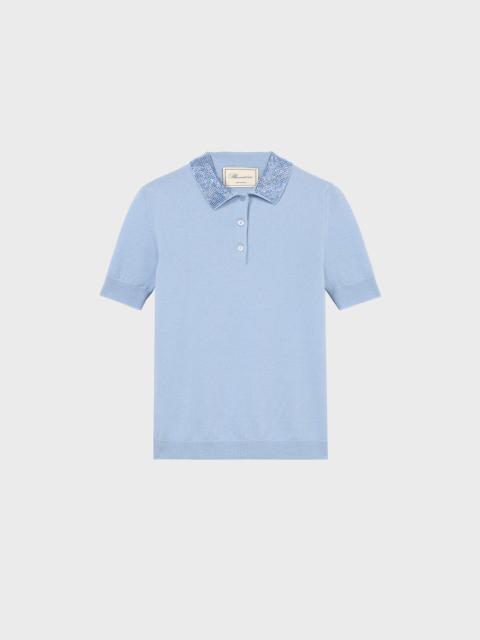 Blumarine CASHMERE WOOL POLO SHIRT WITH RHINESTONES