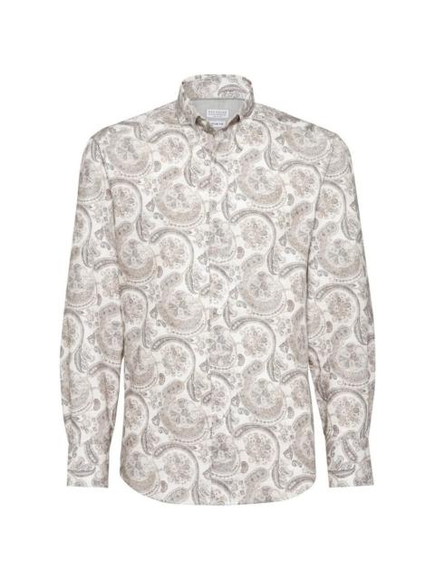 Brunello Cucinelli Brunello Cucinelli Brown Paisley Button-Up Shirt