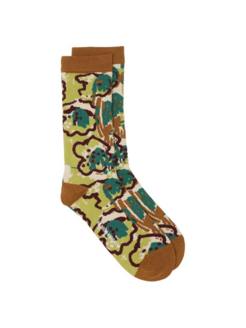 HENRIK VIBSKOV PLAYGROUND FLOWERS SOCKS FEMME - BROWN GREEN SPRAYCAN