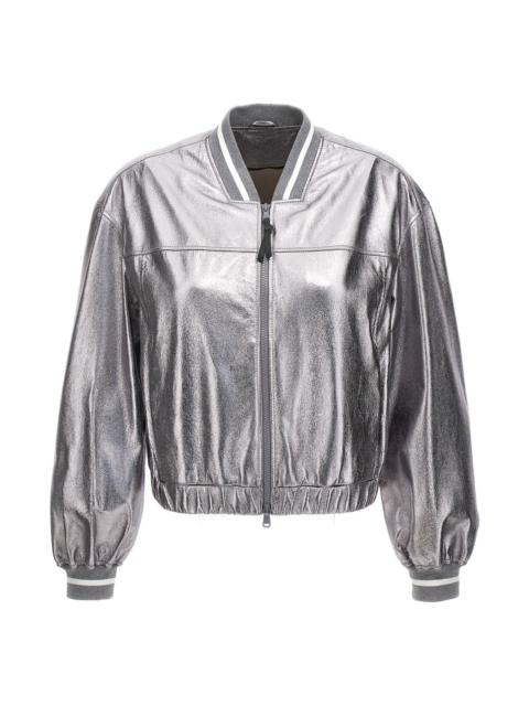 Brunello Cucinelli Laminated leather bomber jacket