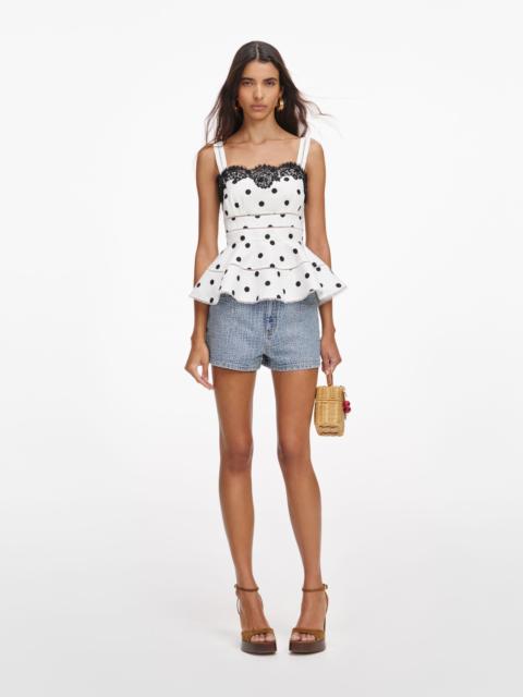 self-portrait White Polka Dot Linen Top