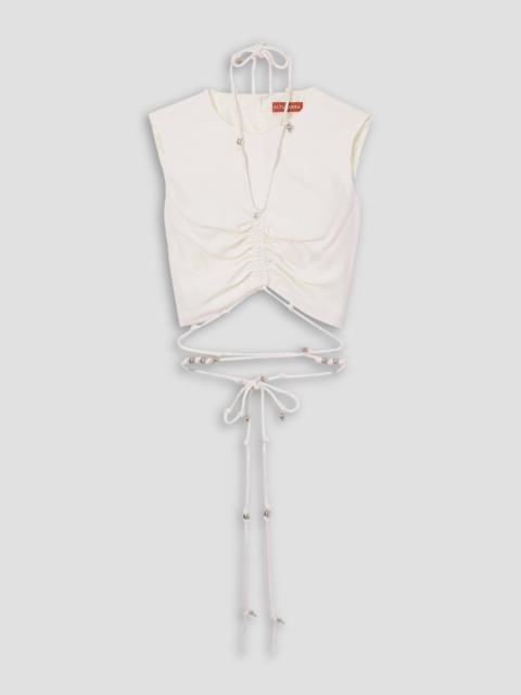 Altuzarra Ayana cropped embellished tie-detailed crepe top