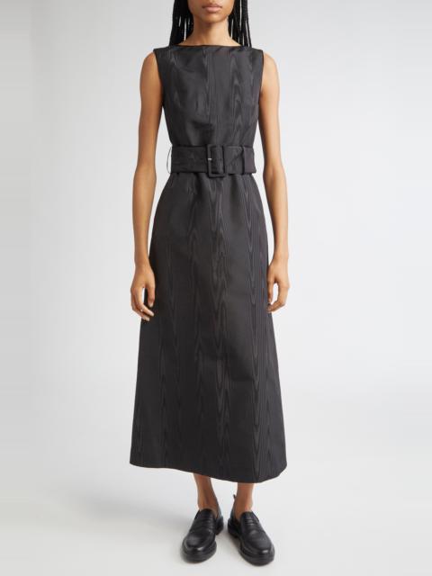 Thom Browne Thom Browne Bateau Neck Silk Moiré Belted Dress in Black at Nordstrom