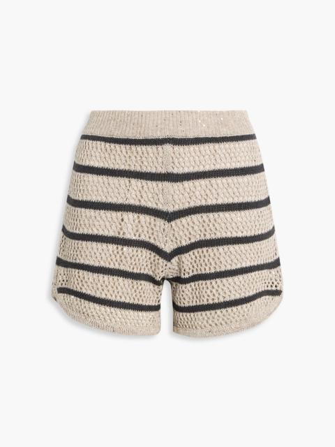 Brunello Cucinelli Striped sequin-embellished linen-blend shorts