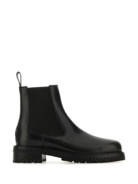 Off White Man Black Leather Combat Ankle Boots