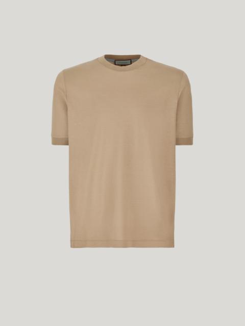 Canali SABLE COTTON AND SILK JERSEY T-SHIRT WITH RIBBED COLLAR AND CUFFS