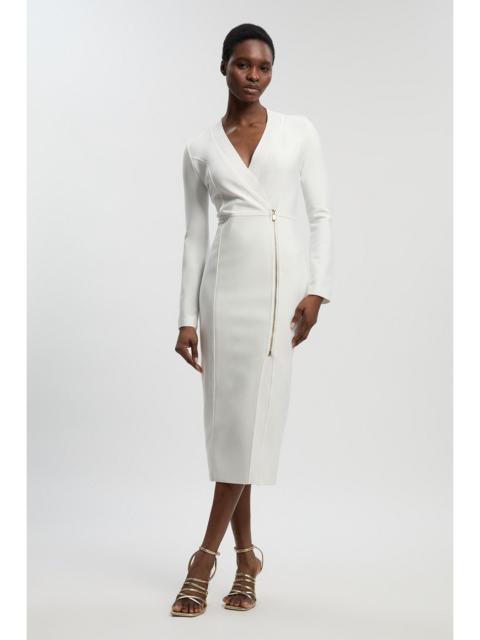 KAREN MILLEN Figure Form Bandage Asymmetric Zip Detail Midi Dress