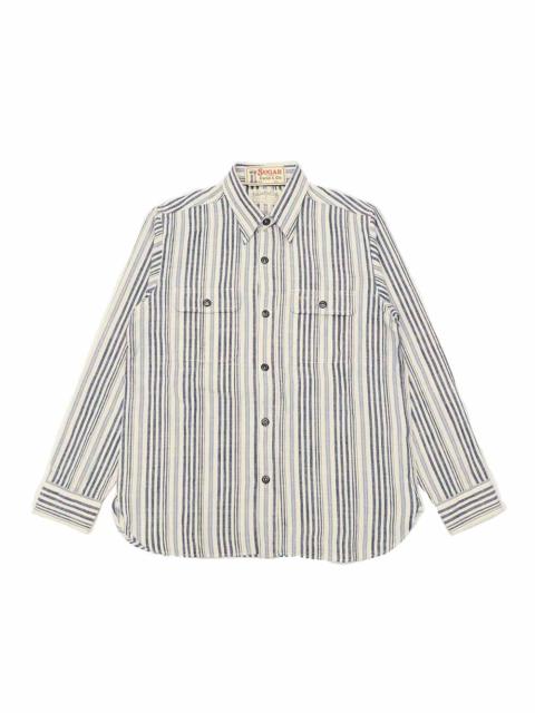 SUGAR CANE FICTION ROMANCE - 5.5oz. INDIGO STRIPE WORK SHIRT - SC29592