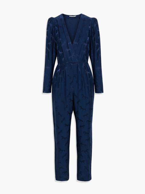 Stella McCartney Gathered silk-blend satin-jacquard jumpsuit