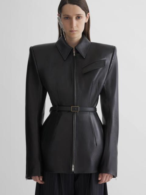 MUGLER leather oblique jacket