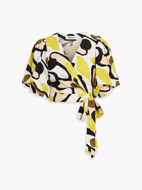 DIANE VON FURSTENBERG Gia cropped printed woven wrap top
